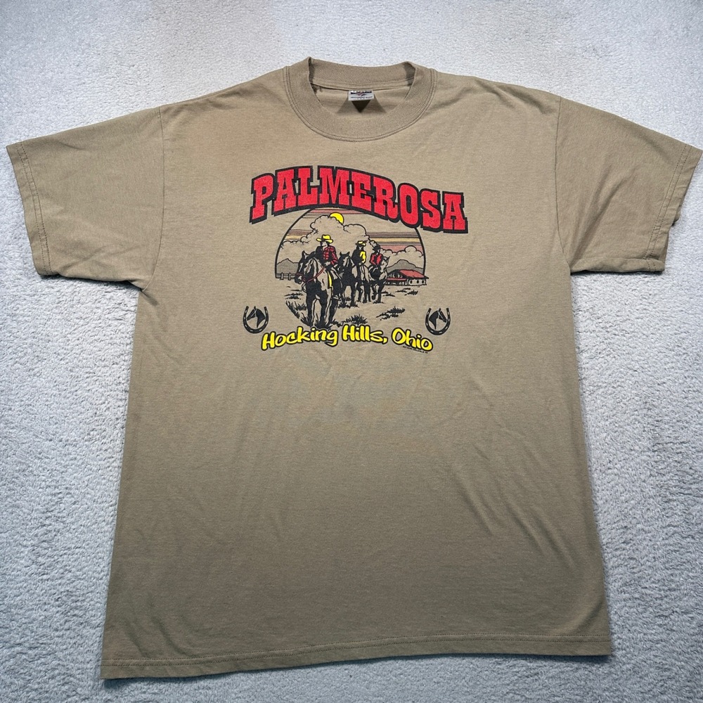 Vintage Jerzees Palmerosa Campground Hocking Hills Tee L Tan Western